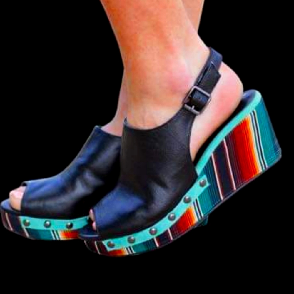 Black Serape Western Wedge Shoes Crazy Train Brand